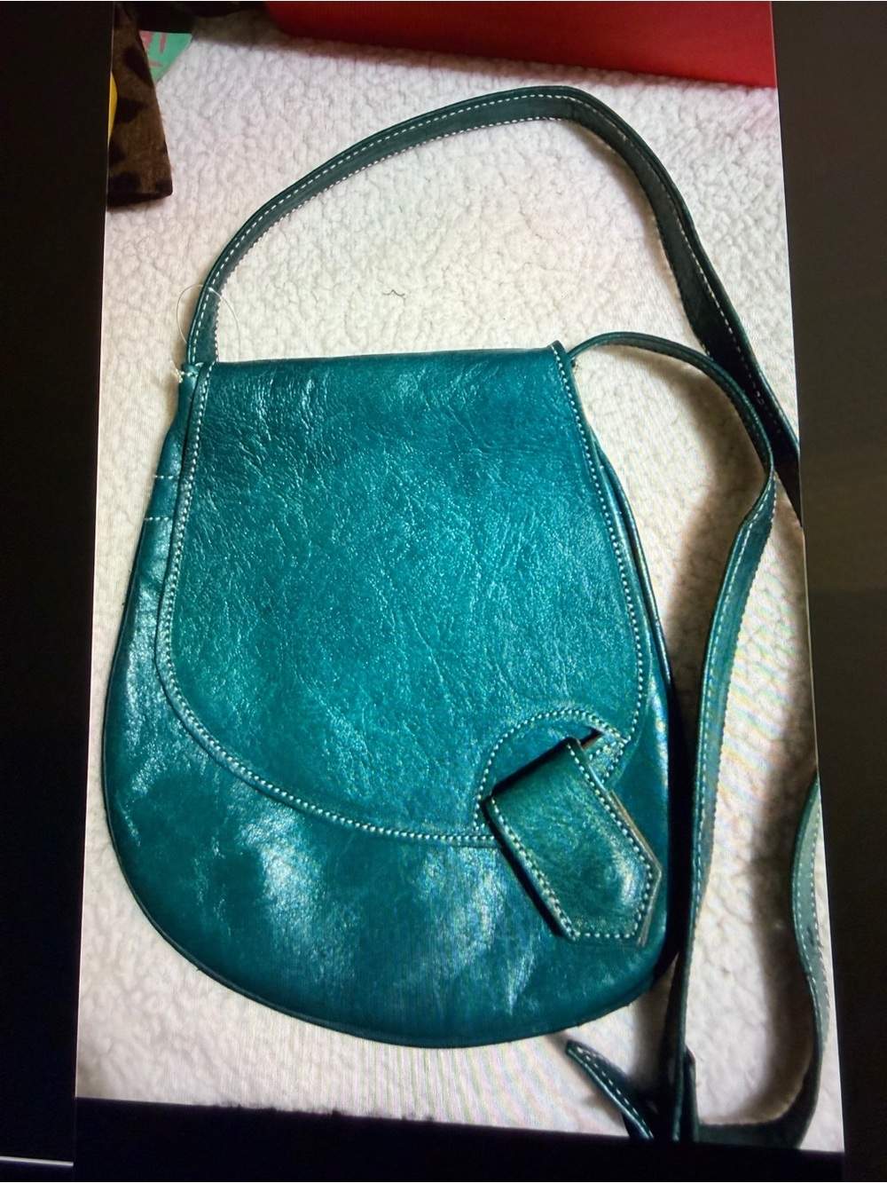 Teal Leather Crossbody Saddle Bag - Women's Shoulder Purse